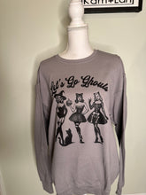 Load image into Gallery viewer, Large lets go ghouls unisex crewneck sweatshirt in stone grey