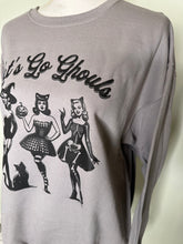 Load image into Gallery viewer, Large lets go ghouls unisex crewneck sweatshirt in stone grey