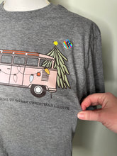 Load image into Gallery viewer, Medium : Hippie van get in loser we’re going to see Christmas lights unisex grey tshirt