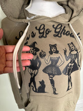 Load image into Gallery viewer, Medium Olive green lets go ghouls lightweight, unisex hoodie sweatshirt