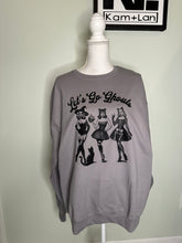Load image into Gallery viewer, Large lets go ghouls unisex crewneck sweatshirt in stone grey