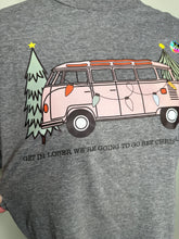 Load image into Gallery viewer, Medium : Hippie van get in loser we’re going to see Christmas lights unisex grey tshirt