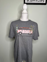 Load image into Gallery viewer, Medium : Hippie van get in loser we’re going to see Christmas lights unisex grey tshirt