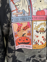 Load image into Gallery viewer, Large Tarot cards ghosts unisex black/grey crewneck