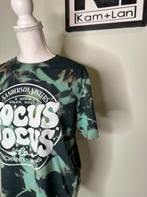 Load image into Gallery viewer, Medium Witch sisters custom bleached tshirt in a hunter & light greens/blues