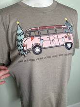 Load image into Gallery viewer, Medium, Large, XL & 2XL Hippie van get in loser we’re going to see Christmas lights unisex khaki tshirt