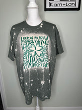 Load image into Gallery viewer, Large - St Patrick’s Day! Drip bleached unisex heather green tshirt