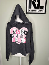 Load image into Gallery viewer, Large mean girls- Love is so fetch cropped Bella canvas dark grey sweatshirt