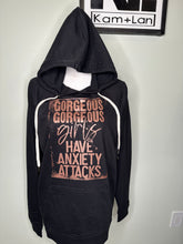 Load image into Gallery viewer, Large plain lightweight black hoodie (double strings) Gorgeous gorgeous girls have anxiety attacks plain black unisex hoodie