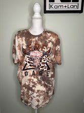 Load image into Gallery viewer, XL Rebel Babe Cowhide style tshirt (shades of brown/tans/white) custom bleached unisex shirt