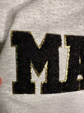 Load image into Gallery viewer, Medium MAMA Chenille patch glitter unisex light grey crewneck
