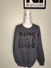 Load image into Gallery viewer, Sale! Large Raise Kind Humans dark grey unisex crewneck
