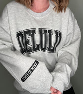 Large delulu state of mind light grey unisex crewneck sweatshirt