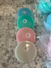 Load image into Gallery viewer, SALE!! 50 total! Colored lids for 16oz frosted beer can glasses. Mint/pink/yellow/blue
