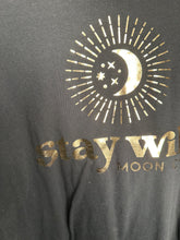 Load image into Gallery viewer, Medium stay wild moonchild gold design unisex tshirt in black
