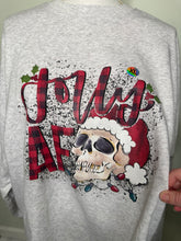 Load image into Gallery viewer, XL grey jolly AF skull Christmas hat unisex crewneck
