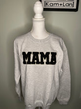 Load image into Gallery viewer, Medium MAMA Chenille patch glitter unisex light grey crewneck
