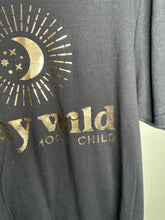 Load image into Gallery viewer, Medium stay wild moonchild gold design unisex tshirt in black
