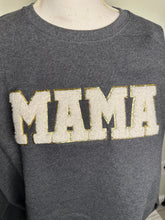 Load image into Gallery viewer, XL &amp; 2XL MAMA Chenille patch glitter unisex dark grey crewneck
