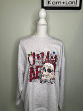 Load image into Gallery viewer, XL grey jolly AF skull Christmas hat unisex crewneck
