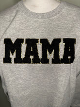 Load image into Gallery viewer, Medium MAMA Chenille patch glitter unisex light grey crewneck
