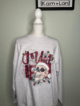 Load image into Gallery viewer, XL grey jolly AF skull Christmas hat unisex crewneck
