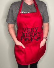 Load image into Gallery viewer, Adorable Aprons!  Very merry mama on a red apron!
