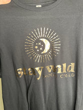 Load image into Gallery viewer, Medium stay wild moonchild gold design unisex tshirt in black
