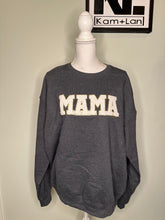 Load image into Gallery viewer, XL &amp; 2XL MAMA Chenille patch glitter unisex dark grey crewneck
