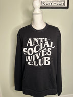 Large Anti social wives club unisex crewneck in black with front pockets!