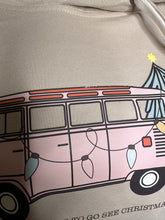 Load image into Gallery viewer, Flawed yet worthy: Large Hippie van get in loser we are going to see Christmas lights tan lightweight unisex hoodie
