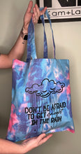 Load image into Gallery viewer, Tote bag; dont be afraid to get caught in the rain  cotton candy blue and pink
