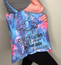 Load image into Gallery viewer, Tote bag; dont be afraid to get caught in the rain  cotton candy blue and pink
