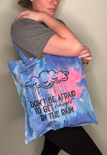 Load image into Gallery viewer, Tote bag; dont be afraid to get caught in the rain  cotton candy blue and pink
