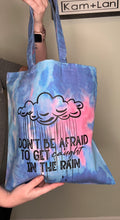 Load image into Gallery viewer, Tote bag; dont be afraid to get caught in the rain  cotton candy blue and pink
