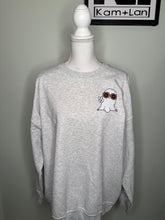 Load image into Gallery viewer, XL Peace retro ghost unisex crewneck in light grey
