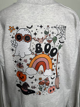 Load image into Gallery viewer, XL Peace retro ghost unisex crewneck in light grey
