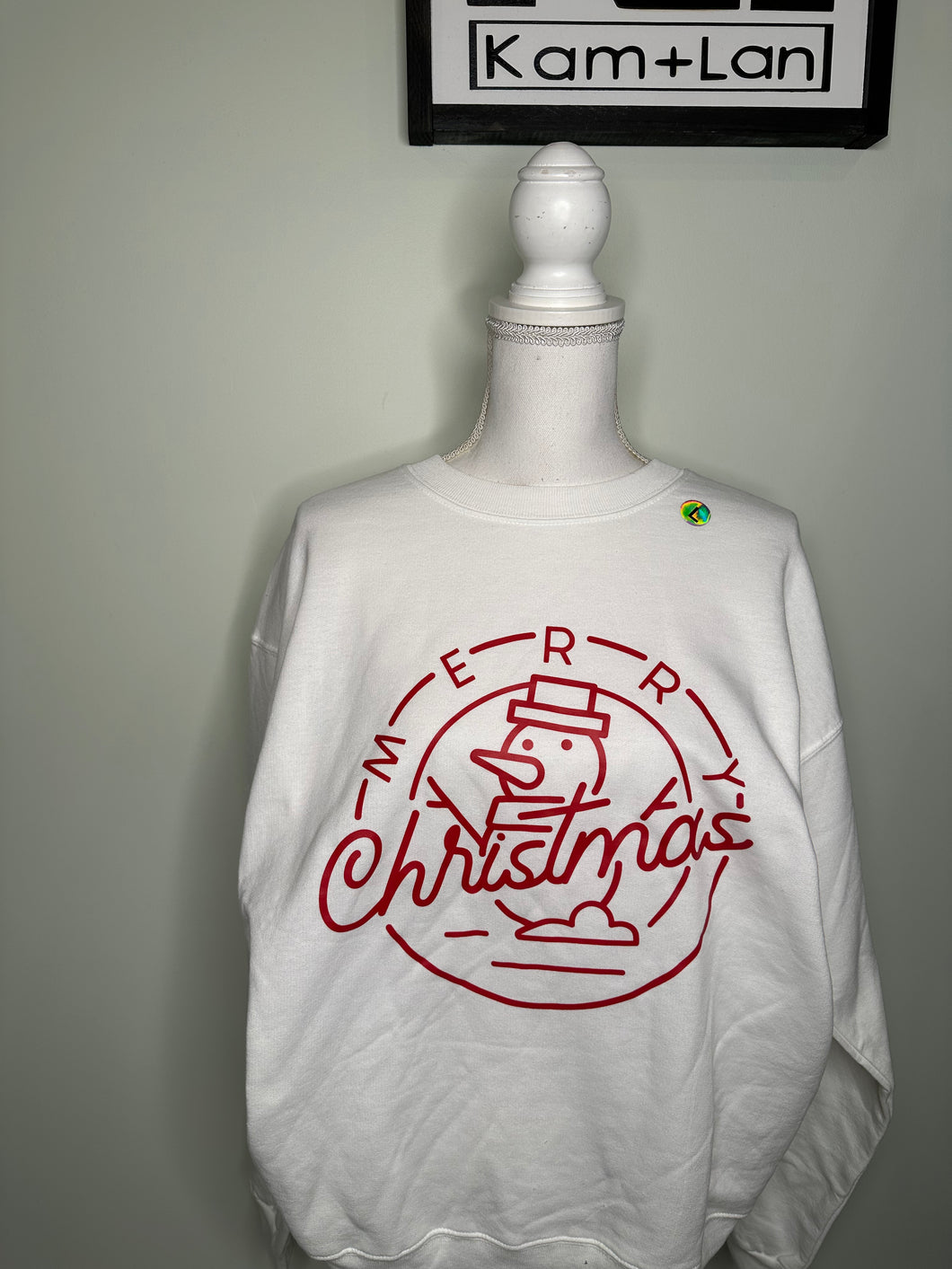 SALE- Large , Merry Christmas unisex white crewneck