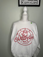 SALE- Large , Merry Christmas unisex white crewneck