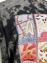 Load image into Gallery viewer, Large Tarot cards ghosts unisex black/grey crewneck
