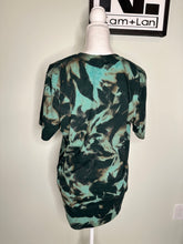 Load image into Gallery viewer, Medium Witch sisters custom bleached tshirt in a hunter &amp; light greens/blues
