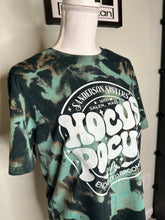 Load image into Gallery viewer, Medium Witch sisters custom bleached tshirt in a hunter &amp; light greens/blues
