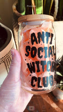 Load and play video in Gallery viewer, Anti social witch club 16oz iced coffee glass
