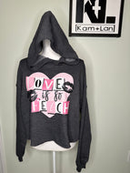 Large mean girls- Love is so fetch cropped Bella canvas dark grey sweatshirt