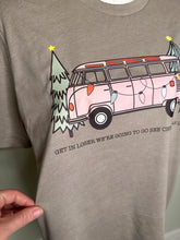 Load image into Gallery viewer, Medium, Large, XL &amp; 2XL Hippie van get in loser we’re going to see Christmas lights unisex khaki tshirt
