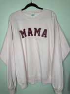 Sale: XL sorority style MAMA in maroon design on a light pink unisex crewneck sweatshirt