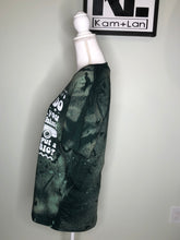 Load image into Gallery viewer, Flawed yet worthy: Large custom holiday bleached tshirt in a deep green
