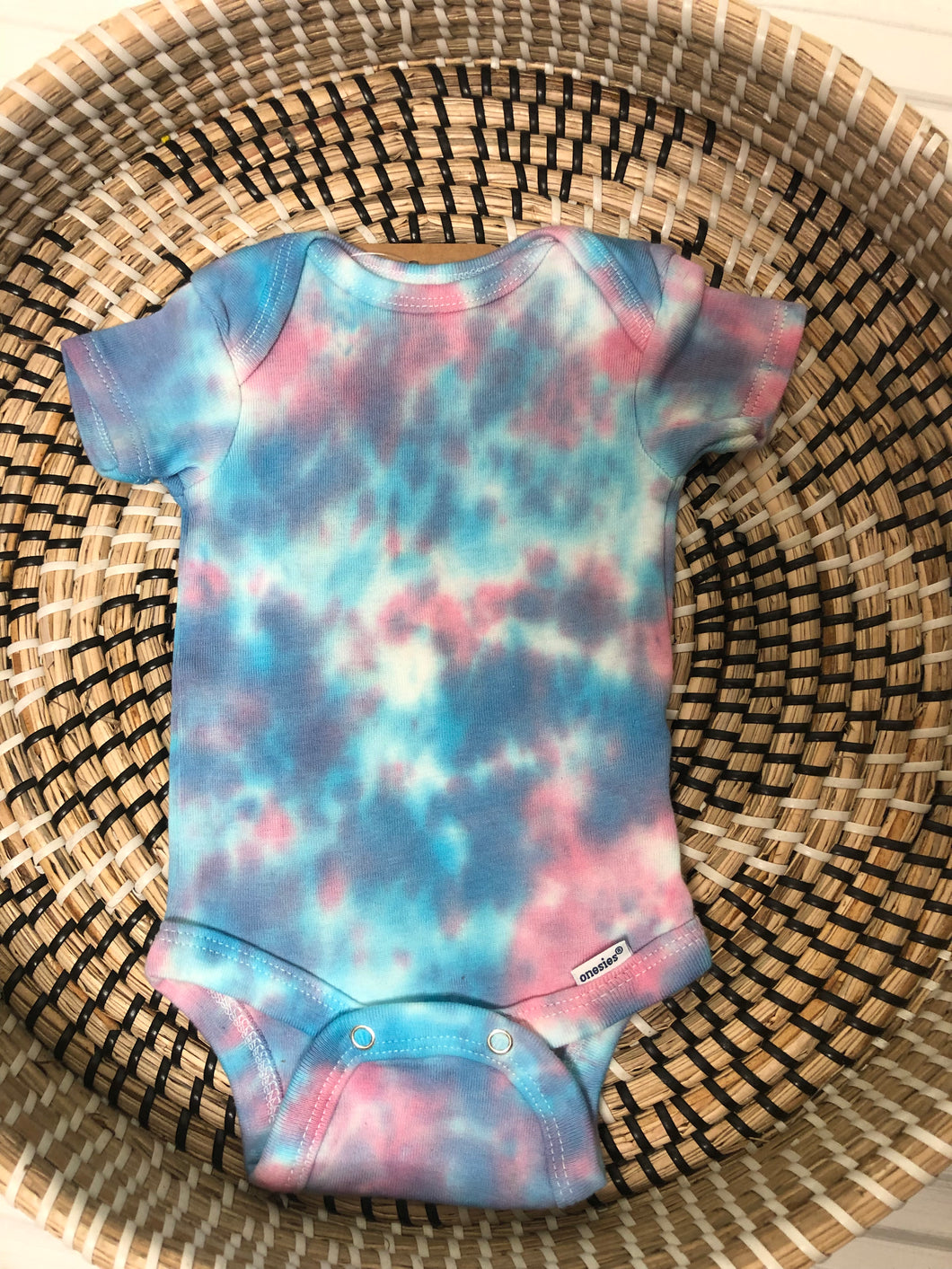 Dark Cotton candy tie dye baby onesie pink and blue