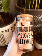 It’s freakin bats I love Halloween 16oz iced coffee glass