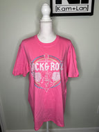 Large vintage rock & roll bright pink unisex tshirt